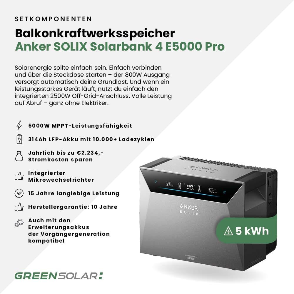 Balkonkraftwerk Basic 4000/800 bifazial mit Balkonkraftwerkspeicher Anker 4