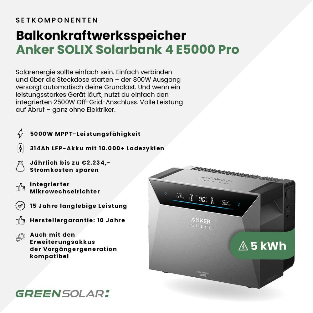 Balkonkraftwerk Basic 4000/800 bifazial mit Balkonkraftwerkspeicher Anker 4