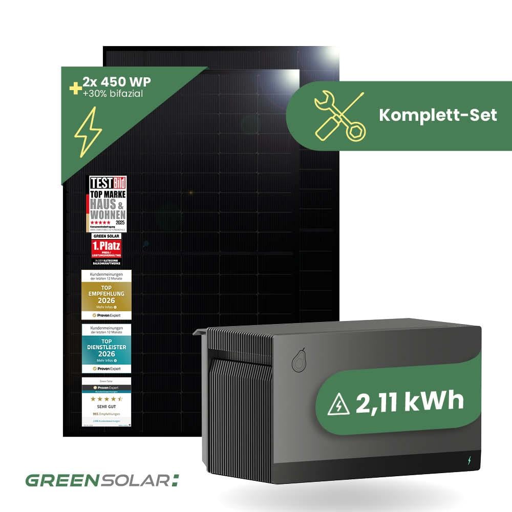 Balkonkraftwerk Basis M Komplettset (900 W) mit Avocado Home Base 2kWh
