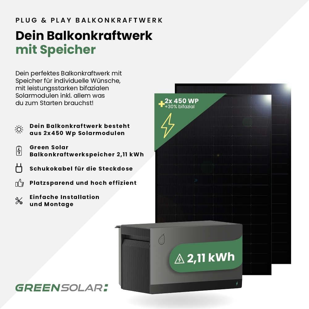Balkonkraftwerk Basis M Komplettset (900 W) mit Avocado Home Base 2kWh