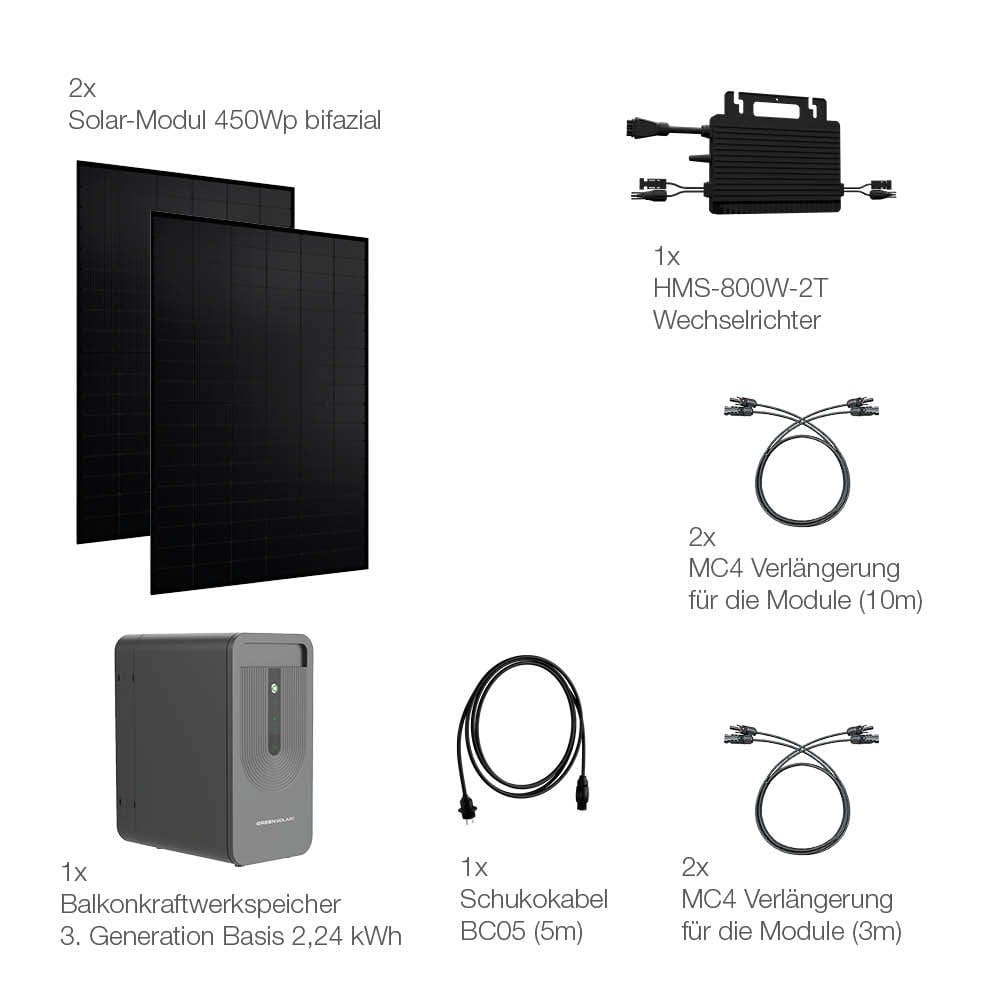 20339 Balkonkraftwerk Basic 900 800 Bifazial Mit Balkonkraftwerkspeicher V3 Generation Basis 2,24 Kwh 15