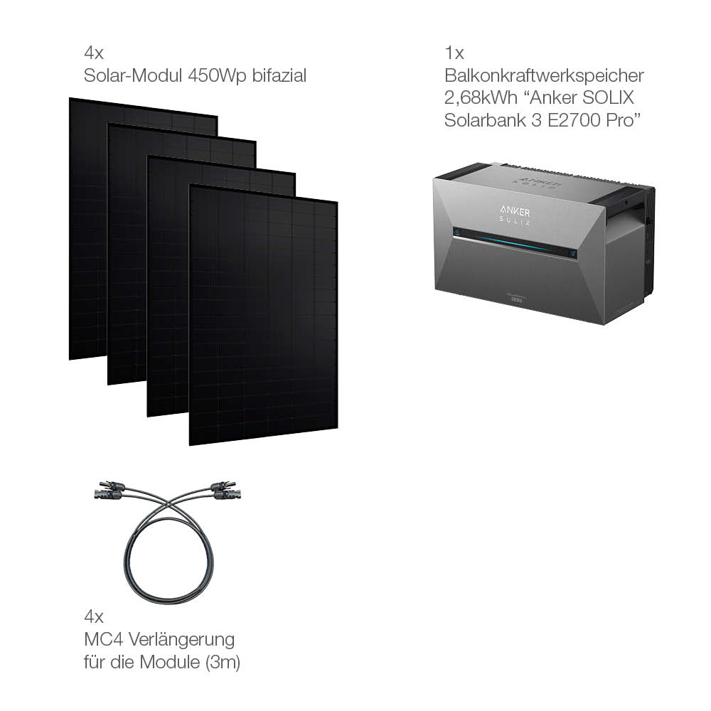 20401 Balkonkraftwerk Basic 1800:800 Bifazial Mit Anker Solarbank 3 E 2700 Pro 15 20401 Balkonkraftwerk Basic 1800:800 Bifazial Mit Anker Solarbank 3 E 2700 Pro 15