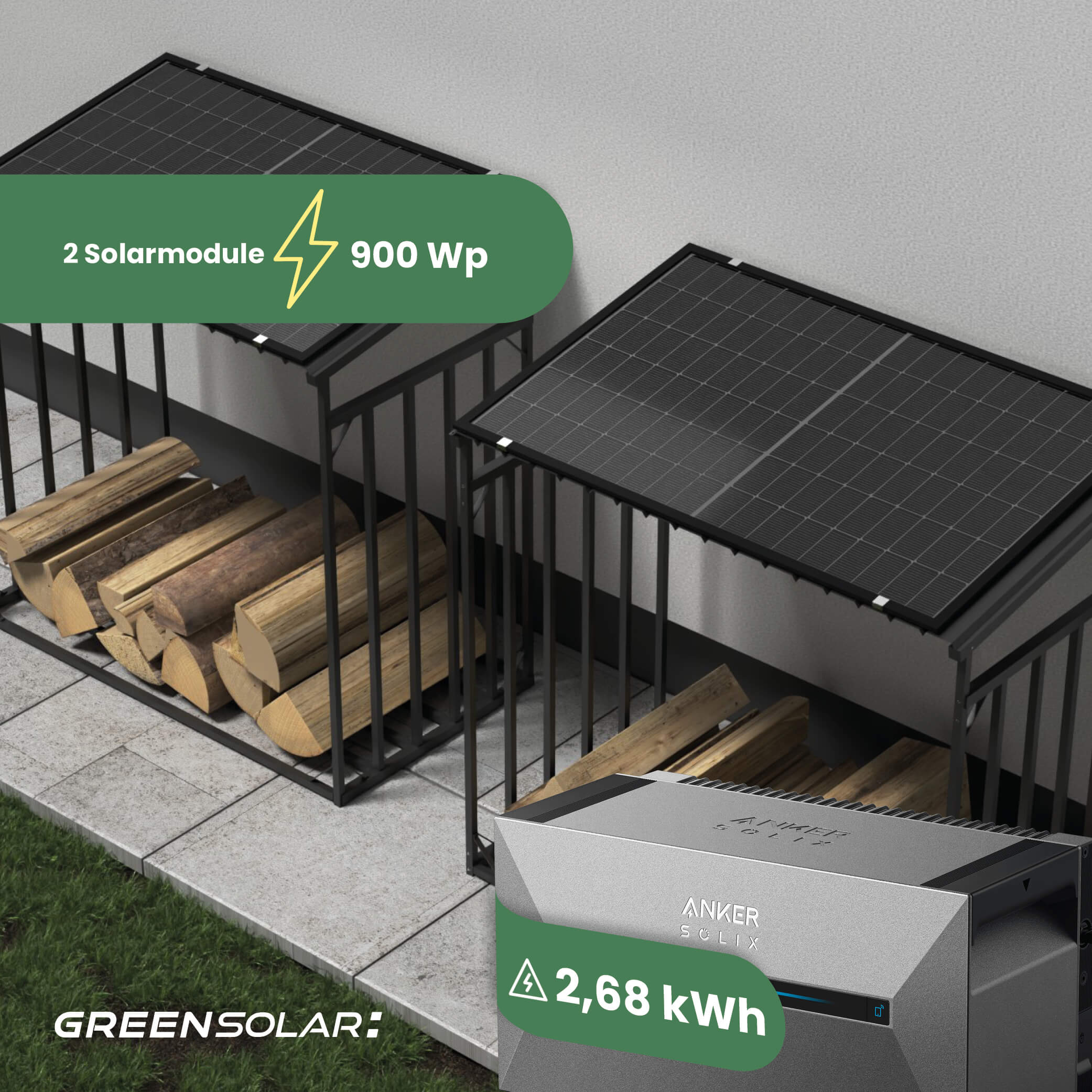 20616 Greensolar Kaminholzregal 900 Mit Balkonkraftwerk Speicher Anker Solix Solarbank 01 20616 Greensolar Kaminholzregal 900 Mit Balkonkraftwerk Speicher Anker Solix Solarbank 01