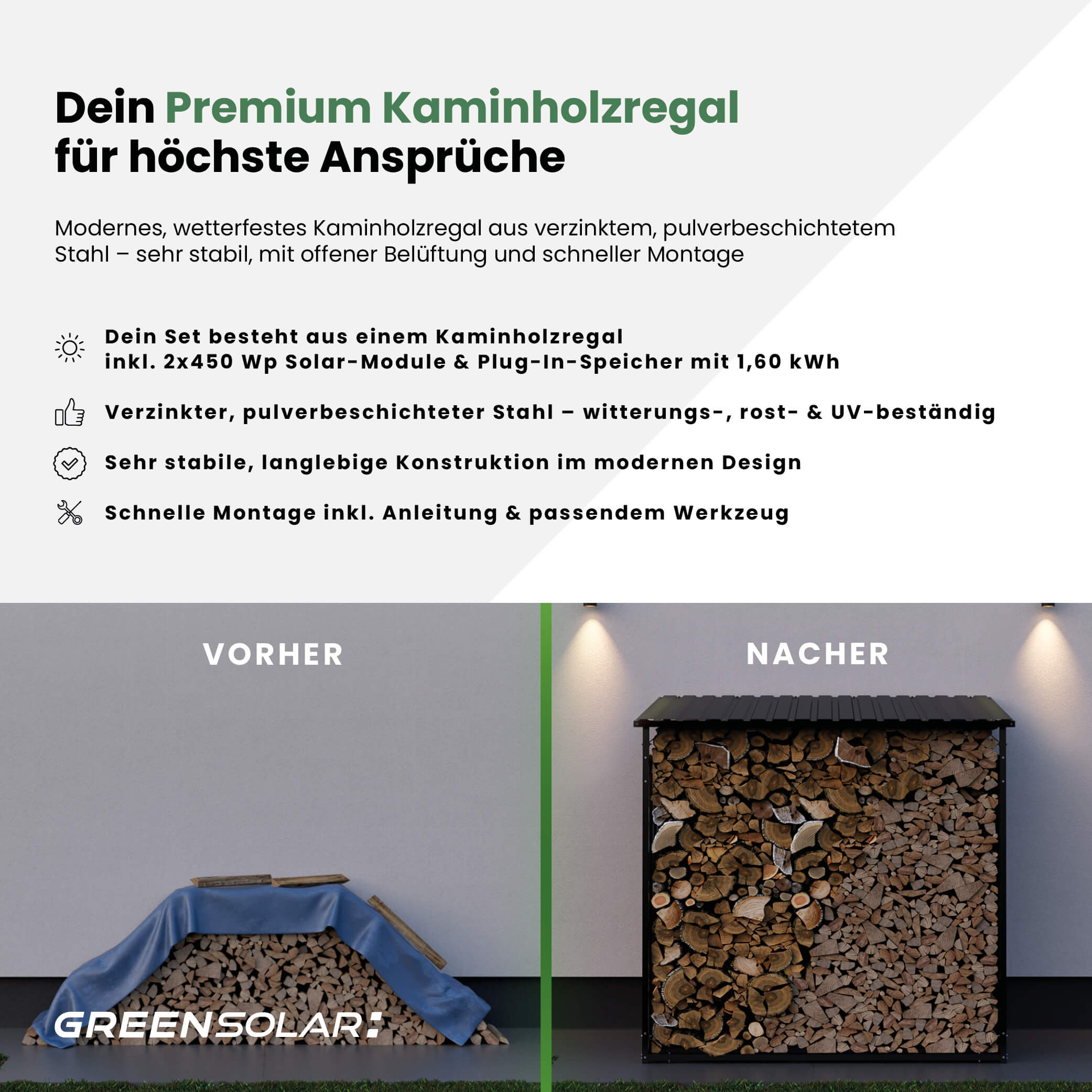 20616 Greensolar Kaminholzregal 900 Mit Balkonkraftwerk Speicher Anker Solix Solarbank 02